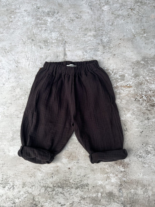 Spodnie baggy muślinowe dla dziecka - dark brown