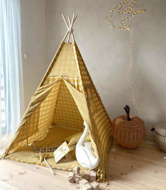 Orcha – tipi, namiot dla dzieci z matą podłogową z dwustronnego muślinu