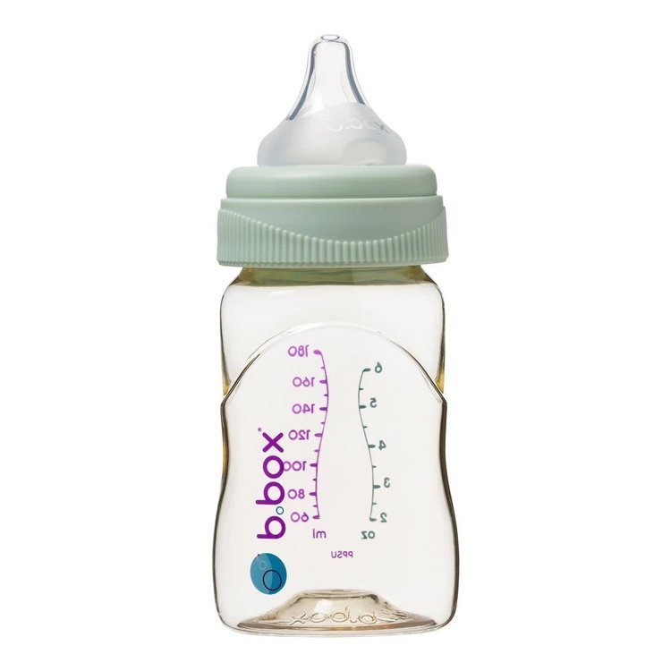 Butelka ze smoczkiem do karmienia niemowląt wykonana z PPSU, 180 ml, szałwia, b.box