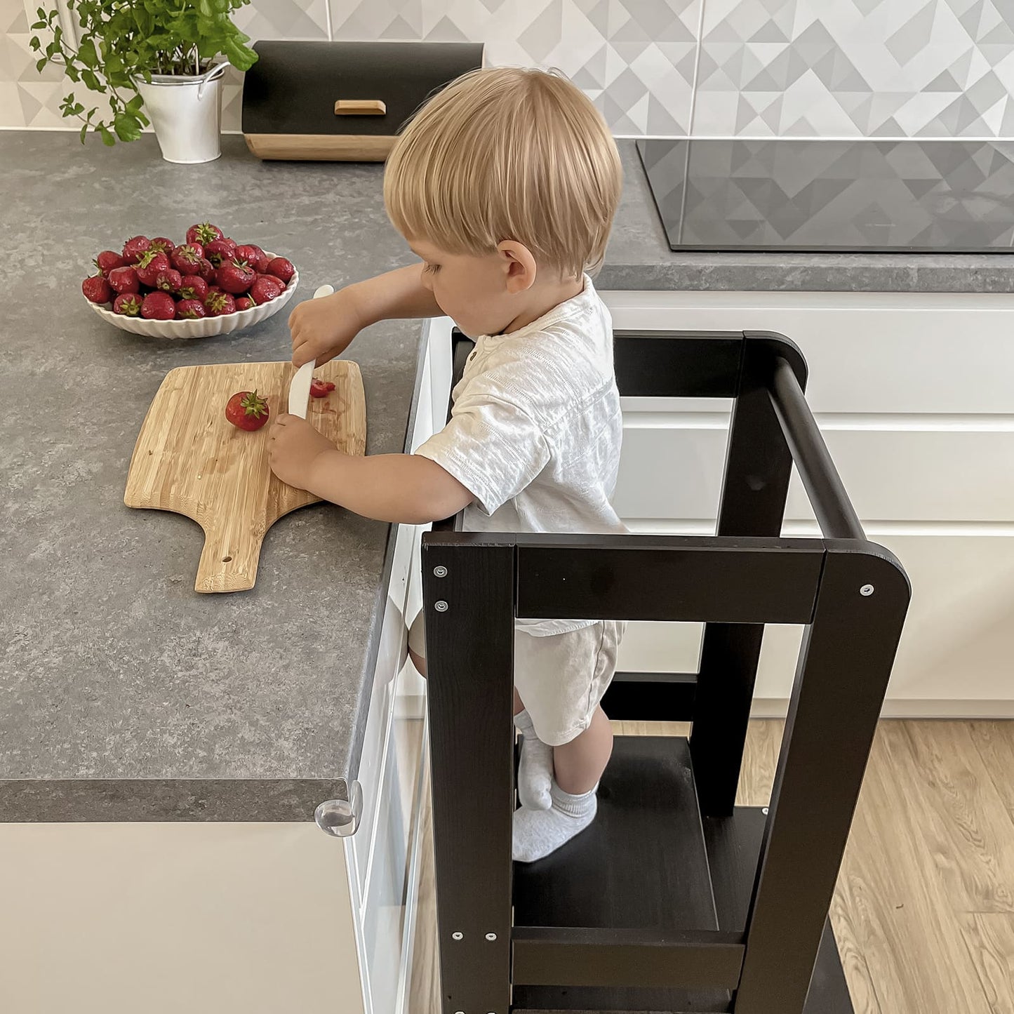 MeowBaby® Kitchen Helper Drewniany Pomocnik Kuchenny dla Dziecka, Czarny