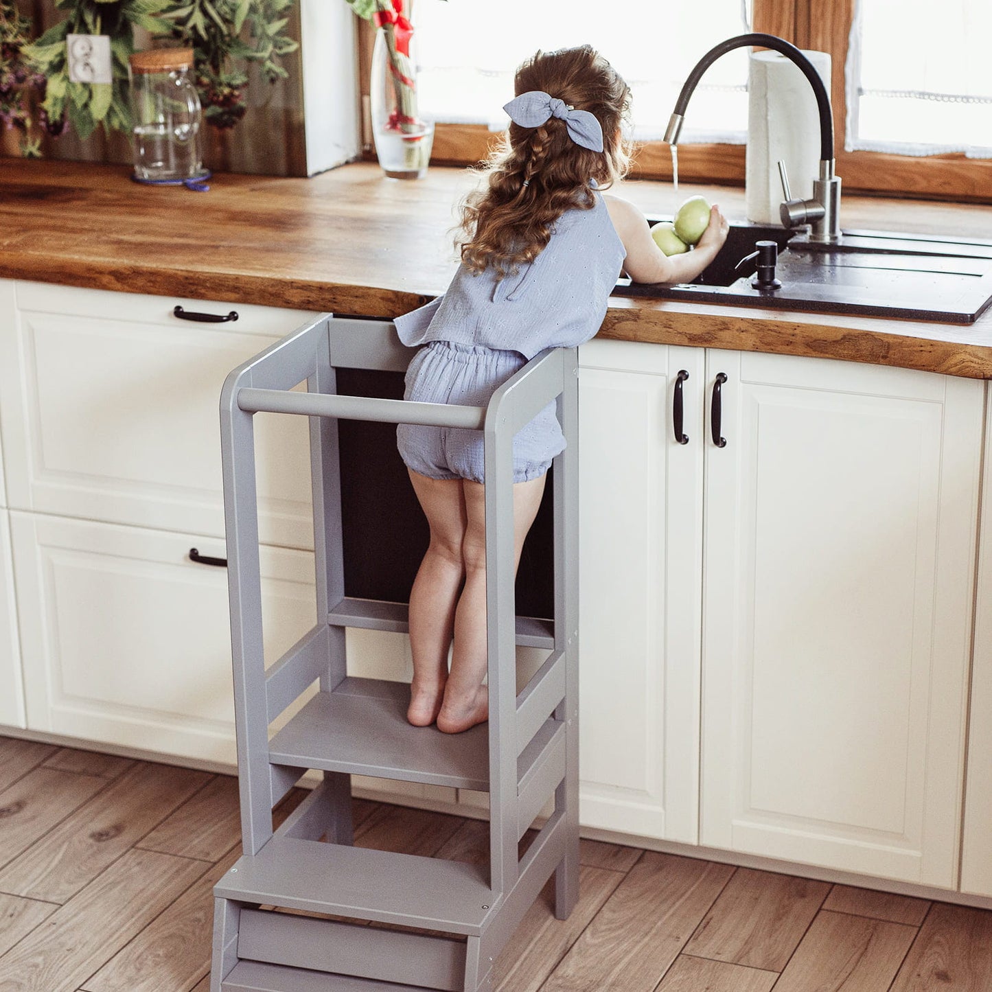 MeowBaby® Kitchen Helper z Tablicą Drewniany Pomocnik Kuchenny dla Dziecka, Niebieski