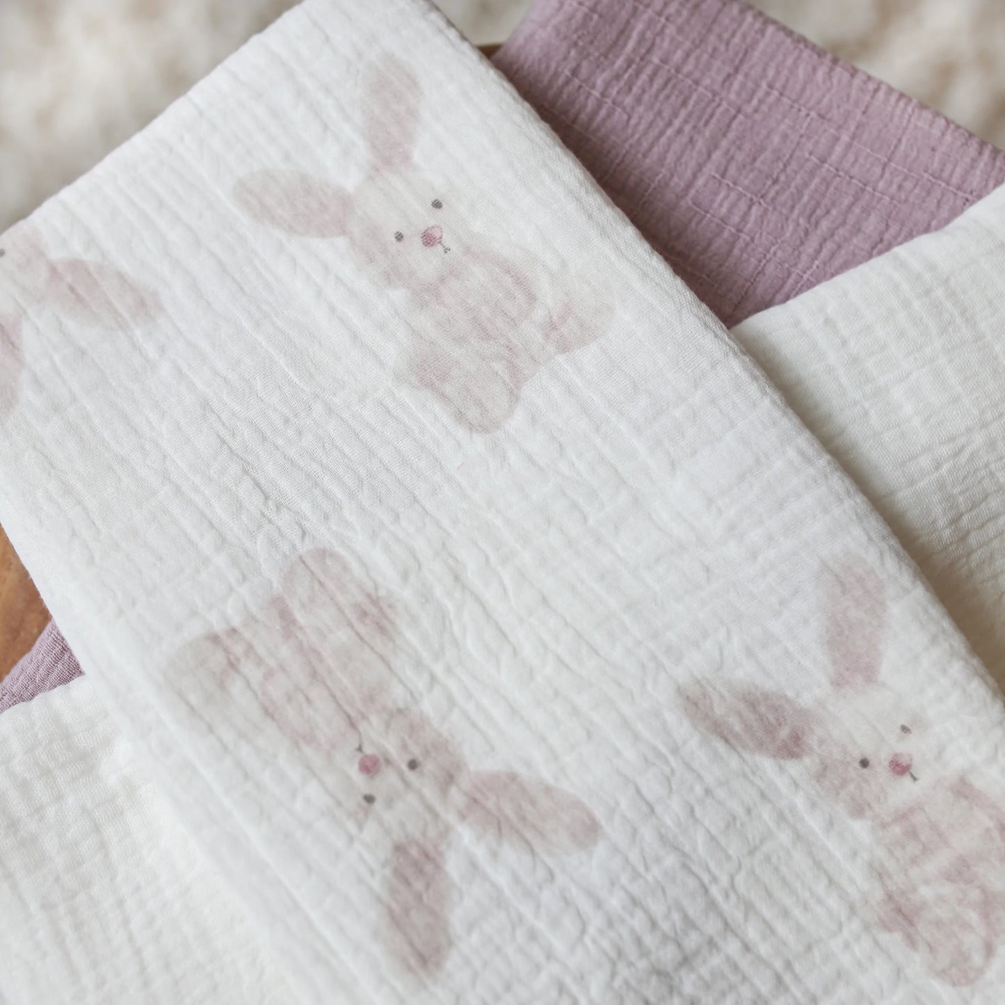 Zestaw pieluszek muślinowych – 3 pak – Króliczki lilac