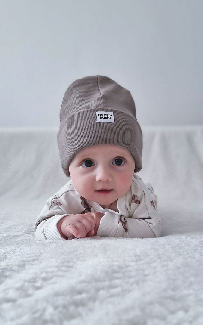 Czapka beanie Prążek Taupe