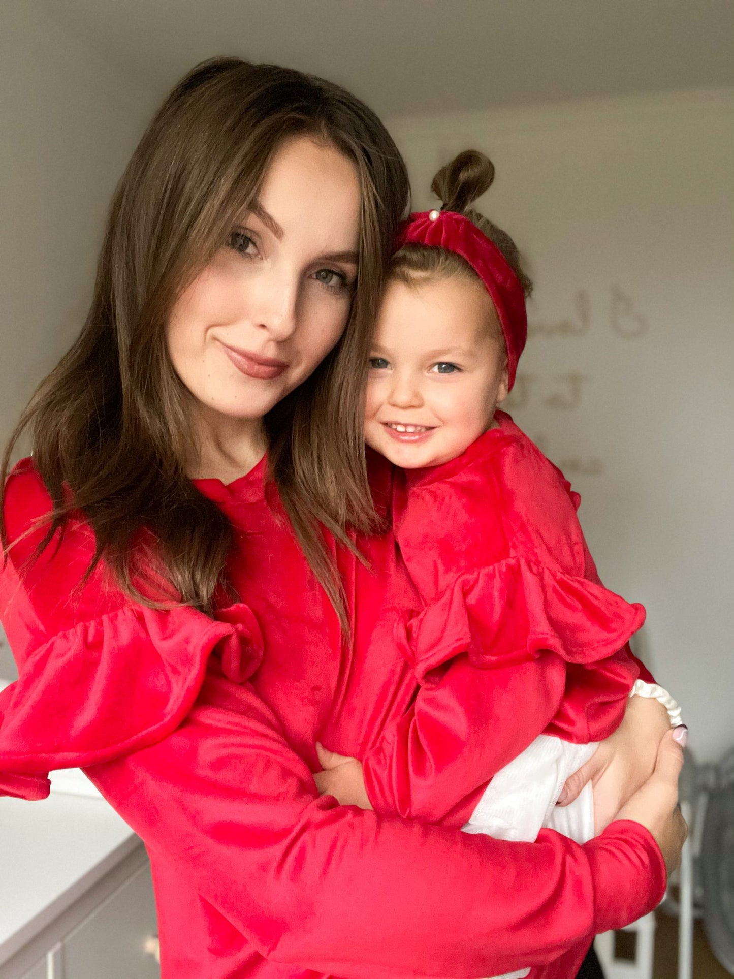 Bluza welurowa Melanii czerwona mama i córka