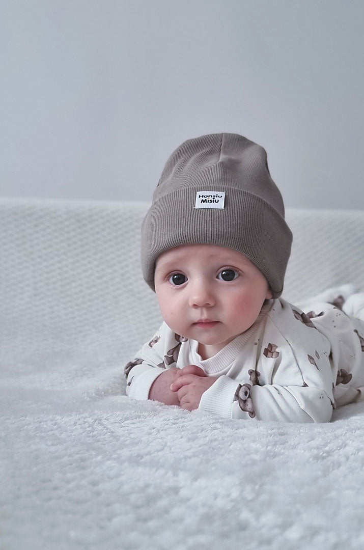 Czapka beanie Prążek Taupe