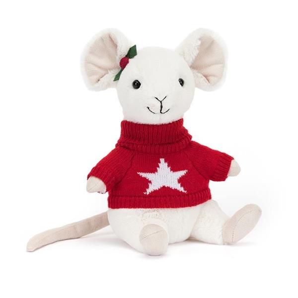 Merry Świąteczna myszka w sweterku 18x9cm