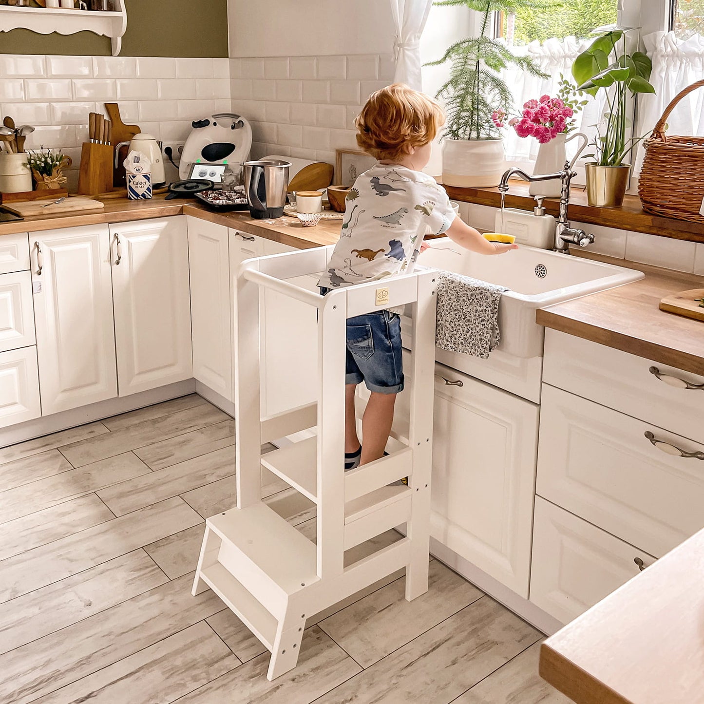MeowBaby® Kitchen Helper Drewniany Pomocnik Kuchenny dla Dziecka, Biały