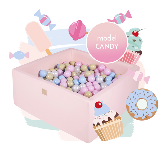 MeowBaby® Model Candy Suchy Basen z Piłeczkami 300szt Kwadratowy Gotowy Zestaw
