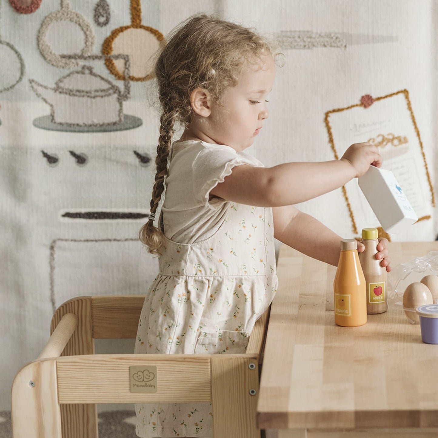 MeowBaby® Kitchen Helper Drewniany Pomocnik Kuchenny dla Dziecka, Naturalne Drewno
