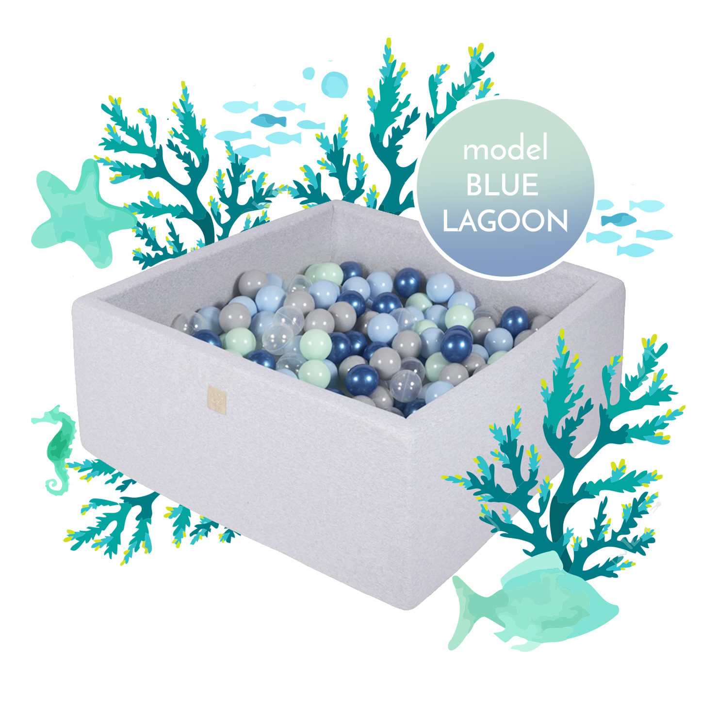MeowBaby® Model Blue Lagoon Suchy Basen z Piłeczkami 300szt Kwadratowy Gotowy Zestaw